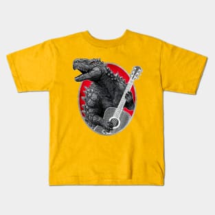 Godzilla Playing Guitar - Vintage Style Kids T-Shirt